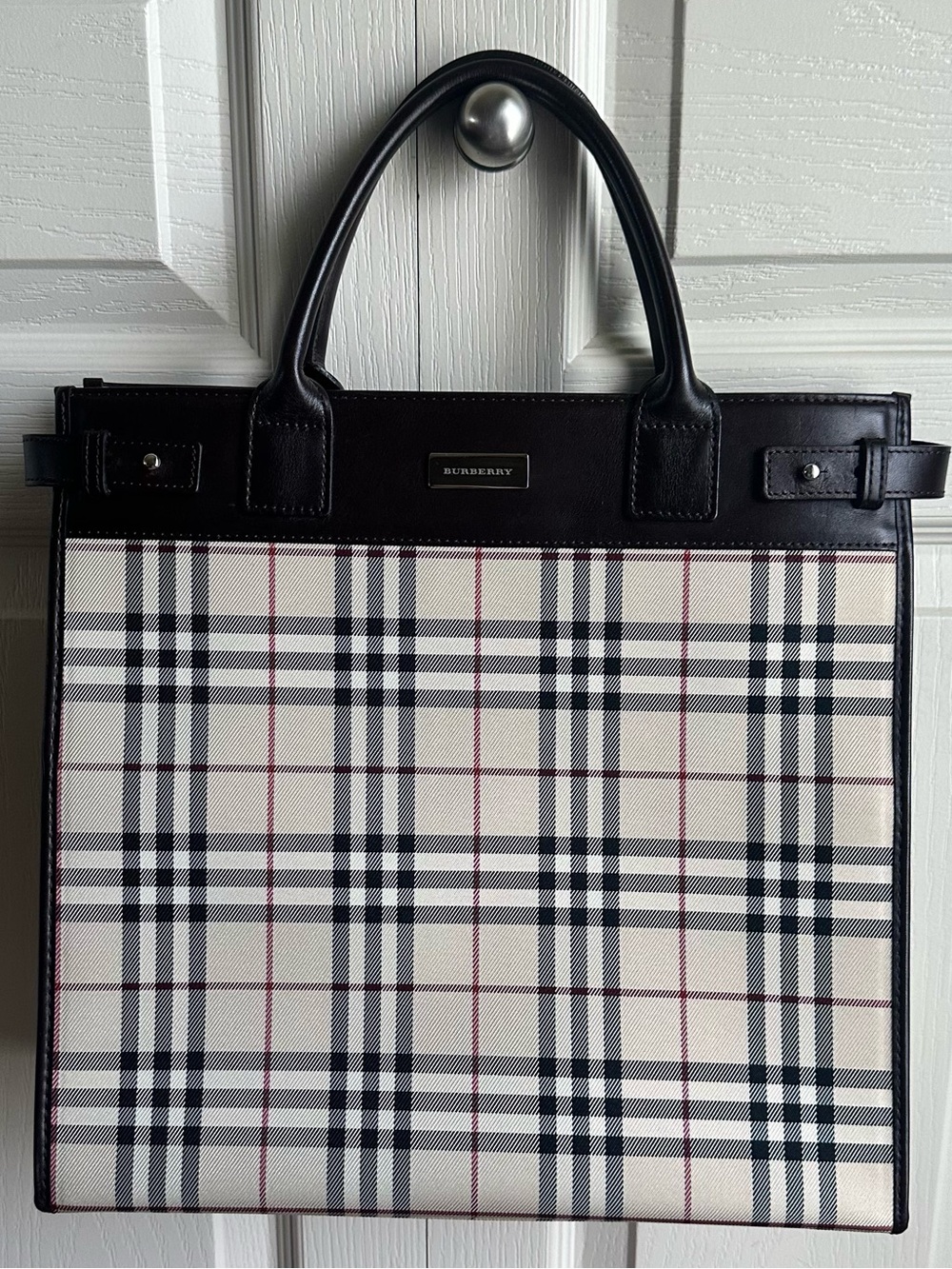 Burberry Nova Check Canvas & Brown Leather Tote Bag